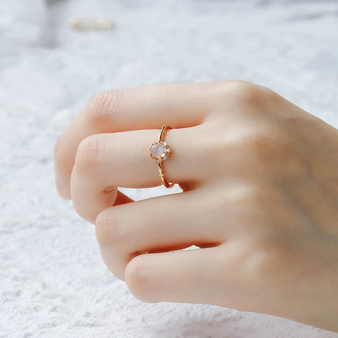 Retro S925 Sterling Silver 14K Gold Plated Moonstone Ring With Zircon Oval Inlaid Geometric Vintage Luxury Finger Jewelry For Women