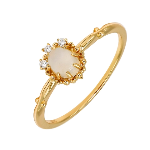 Retro S925 Sterling Silver 14K Gold Plated Moonstone Ring With Zircon Oval Inlaid Geometric Vintage Luxury Finger Jewelry For Women