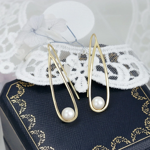 Fairy Style Waterdrop Hollow 925 Sterling Silver 14K Gold Plated Earrings With Natural Freshwater Pearl For Women Jewelry Gift