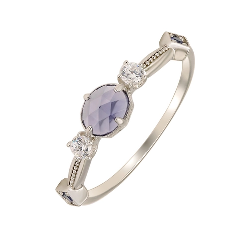 S925 Sterling Silver Iolite Blue Sapphire Ring For Women Vintage Geometric Milgrain Zirconia Inlaid Luxury Jewelry Gift