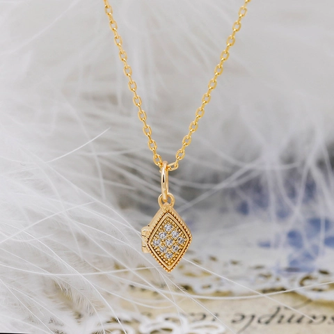 Vintage 925 Sterling Zilver 14K Verguld Ruit Medaillon Hanger Zonder Ketting Zirkonia Dubbelzijdig Bloemen Gegraveerd Vrouwen Sieraden Cadeau