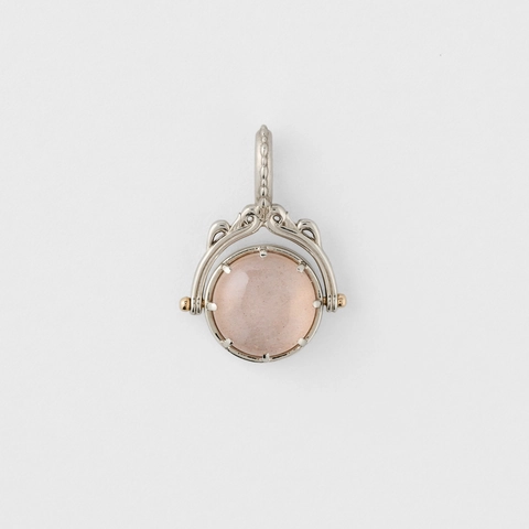 Ciondolo Reversibile in Argento Sterling 925 Francese Vintage Pietra di Luna Arancione e Madreperla Bianca Gioielli Zodiaco