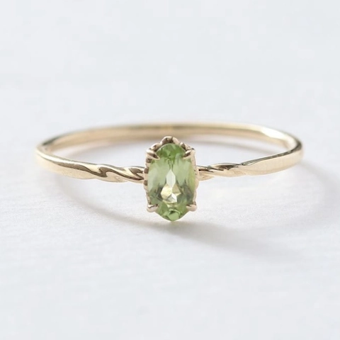 French Vintage 14K Gold Plated Marquise Cut Green Peridot Ring Twisted Band For Women Fine Jewelry