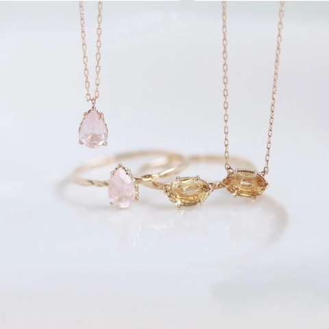925 Sterling Silver Ring 14K Gold Plated Water Drop Rose Quartz Pear Shaped Pink Crystal Ring For Women Jewelry Gift