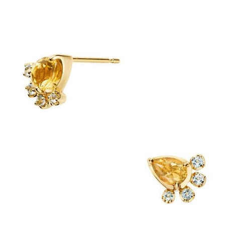 Orecchini a Bottone S925 Argento Sterling con Quarzo Giallo a Goccia Placcati Oro 14K Zircone Gioielli Boutique per Donna