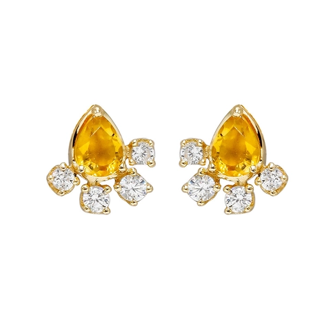 Orecchini a Bottone S925 Argento Sterling con Quarzo Giallo a Goccia Placcati Oro 14K Zircone Gioielli Boutique per Donna