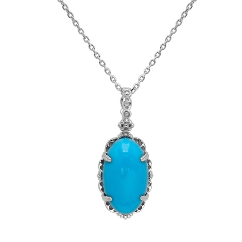 Vintage S925 Sterlingsilber Künstlicher Türkis Anhänger Halskette Für Damen Retro Oval Himmelblau Edelstein Schmuck Elegantes Geschenk