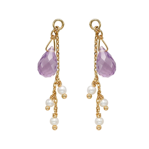 Orecchini a Gancio Vintage Francese in Argento Sterling S925 Placcato Oro 14K con Ametista e Künstliche Perle Gioielli da Donna