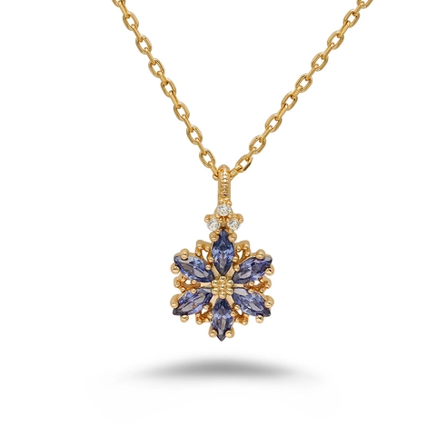 Pendentif Flocon Fleur en Argent Sterling S925 Plaqué Or 14K Zircon Tanzanite Opale Pendentif Seul Sans Chaîne Femme