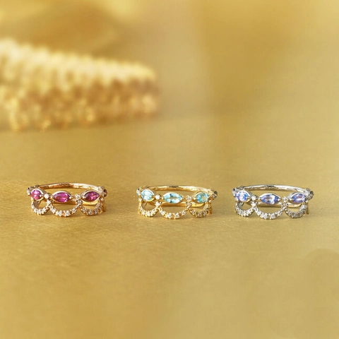Vintage 925 Sterling Silver Ring Set Marquise Garnet Tanzanite Topaz Gemstone 14K Gold Plated Wave Stackable Rings Jewelry