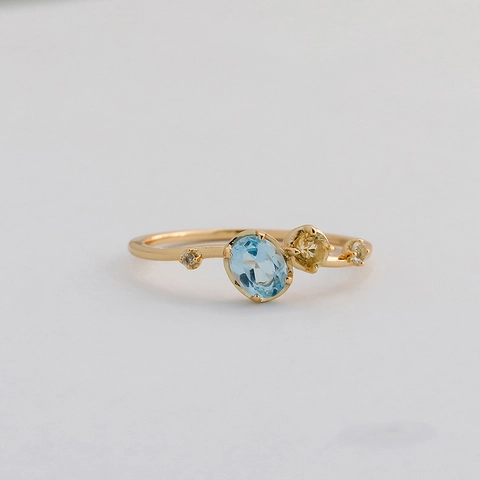 S925 Sterling Silver 14K Gold Plated Sky Blue Topaz Ring For Women Irregular Yellow Citrine Minimalist Finger Jewelry Gift