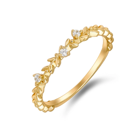 Anello a Foglia in Argento Sterling 925 Lusso Giapponese Placcato Oro 14K Spiga di Grano Zircone Anello a Fascia Donna Gioielli