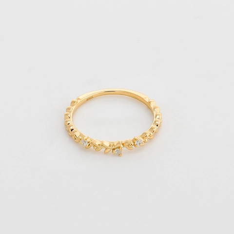 Anello a Foglia in Argento Sterling 925 Lusso Giapponese Placcato Oro 14K Spiga di Grano Zircone Anello a Fascia Donna Gioielli