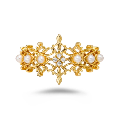 S925 Sterlingsilber 14K Vergoldet Süßwasserperle Zirkonia Hohle Spitze Ring Vintage Süß Königlich Krone Ring Damen Schmuck