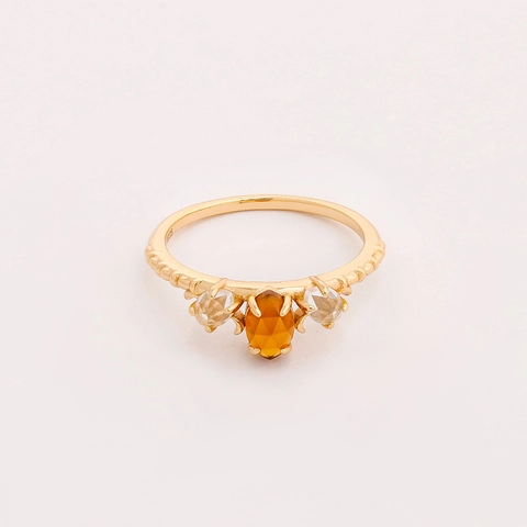 Anillo Vintage de Plata de Ley 925 con Granate Naranja y Cristal Blanco para Mujer Chapado en Oro Tres Piedras Gema Ovalada Joyería Llamativa