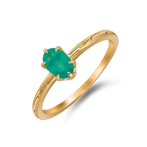 925 Sterling Silver Ring For Women Natural Green Chalcedony Oval Gemstone 14K Gold Plated Vintage Japanese Minimalist Ring