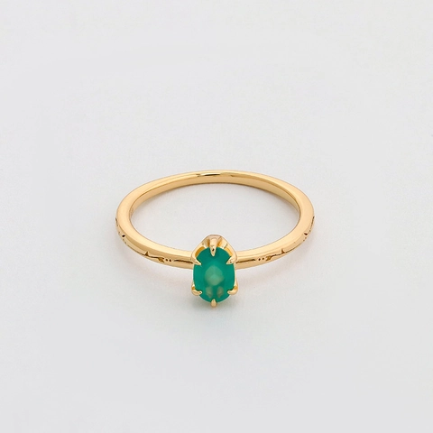 925 Sterling Silver Ring For Women Natural Green Chalcedony Oval Gemstone 14K Gold Plated Vintage Japanese Minimalist Ring