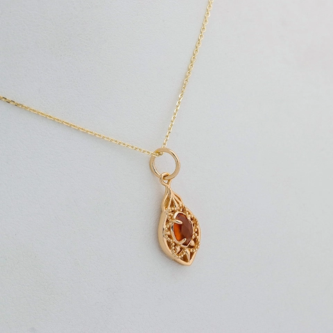 Vintage S925 Sterling Silver Orange Garnet Peacock Petal Pendant Necklace For Women Hollow Gold Plated Literary Jewelry Gift