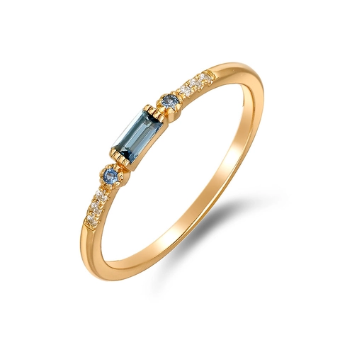 14K Gold Plated 925 Sterling Silver Ring For Women Minimalist Rectangular London Blue Topaz Zirconia Elegant Finger Ring