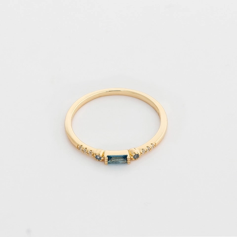 14K Gold Plated 925 Sterling Silver Ring For Women Minimalist Rectangular London Blue Topaz Zirconia Elegant Finger Ring