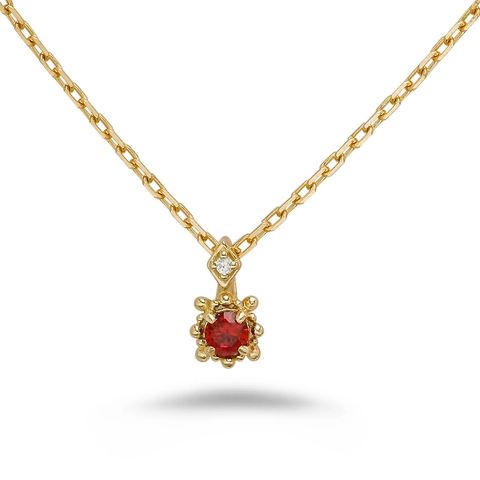 Collier Pendentif en Argent Sterling 925 Plaqué Or Rubis de Culture Pierre Rouge Ronde Bijoux Elégants pour Femmes
