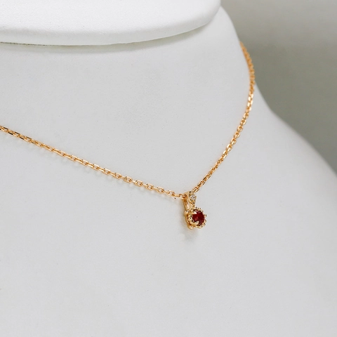 Collier Pendentif en Argent Sterling 925 Plaqué Or Rubis de Culture Pierre Rouge Ronde Bijoux Elégants pour Femmes