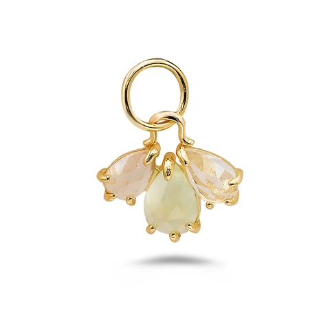 S925 Sterling Silver 14K Gold Plated Pendant Prehnite White Crystal Rose Quartz Pear Gemstone Jewelry For Women