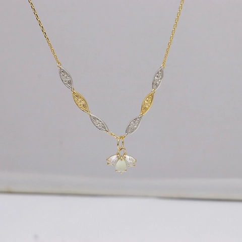 S925 Sterling Silver 14K Gold Plated Pendant Prehnite White Crystal Rose Quartz Pear Gemstone Jewelry For Women