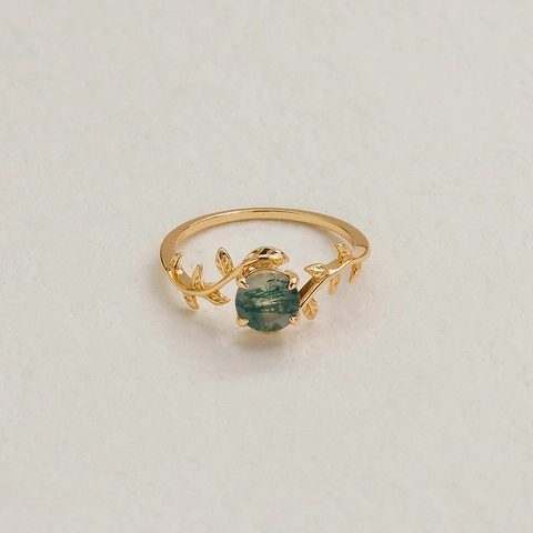 Natural Moss Agate Amethyst Leaf Vine Ring 925 Sterling Silver Gold Plated Vintage Aesthetic Jewelry For Women Wedding