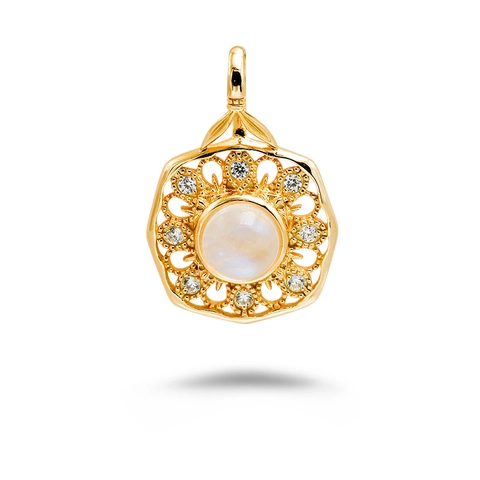 Vintage S925 Sterling Silver 14K Gold Plated Hollow Moonstone Pendant For Women With White Zirconia Elegant Fashion Jewelry