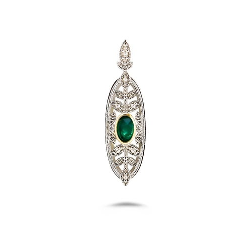 Vintage S925 Sterling Silver Green Chalcedony Pendant For Women French Luxury Hollow Leaf Oval Zircon Inlaid Jewelry Gift