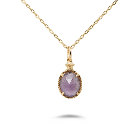 Collana con Pendente Fronte-retro in Argento Sterling S925 Placcato Oro 14K Ametista Labradorite Donna Gioielli Eleganti Giapponesi