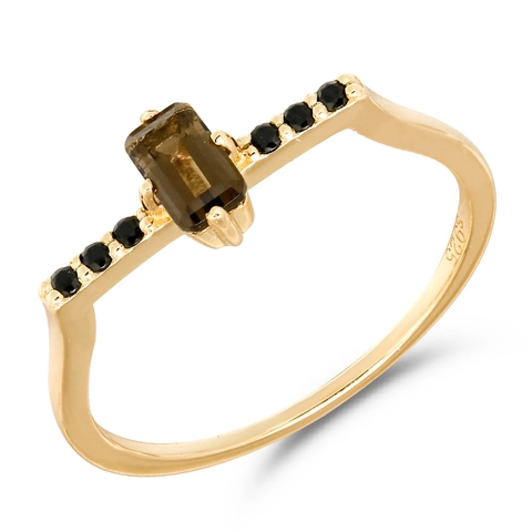 Anillo de Plata de Ley 925 Chapado en Oro Con Cuarzo Ahumado Natural Corte de Octágono Piedra Preciosa Rectangular Para Mujer