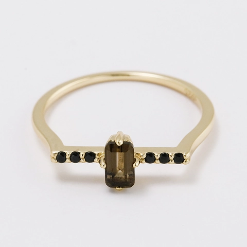 Anillo de Plata de Ley 925 Chapado en Oro Con Cuarzo Ahumado Natural Corte de Octágono Piedra Preciosa Rectangular Para Mujer