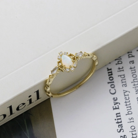 Vintage 925 Sterlingsilber Ring Für Damen Natürlicher Australischer Opal Blauer Goldfluss Wassertropfen Zirkonia Vergoldet Ring