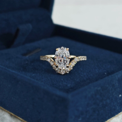 Elegant S925 Sterling Silver Gold Plated Oval High Carbon Diamond Bypass Wave Pave Ring For Women Fashion Wedding Jewelry