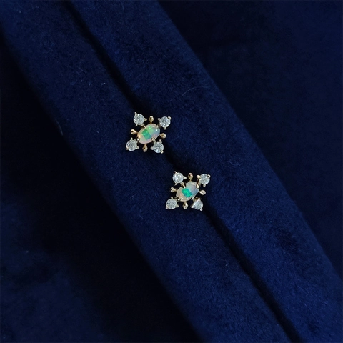 925 Sterling Silver Gold Plated Natural Australian Opal Jewelry Set Vintage Snowflake Star Stud Earrings And Ring For Women