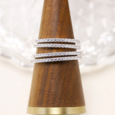 Luxury 925 Sterling Silver Eternity Stackable Band Ring With Zirconia Gold Silver Plated Fashion Jewelry For Women