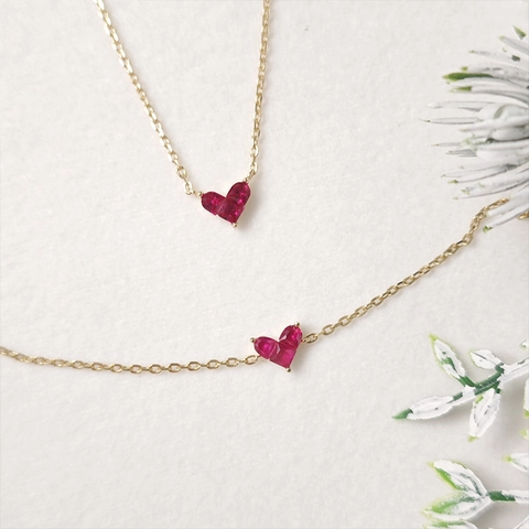 925 Sterling Silver Red Corundum Heart Jewelry For Women Necklace Earrings Ring Bracelet 14K Gold Plated Romantic Gift