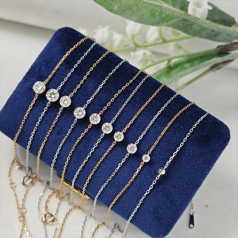 S925 Sterling Silver Moissanite Bracelet Minimalist Round Single Stone Adjustable Thin Chain For Women Fashion Jewelry Gift