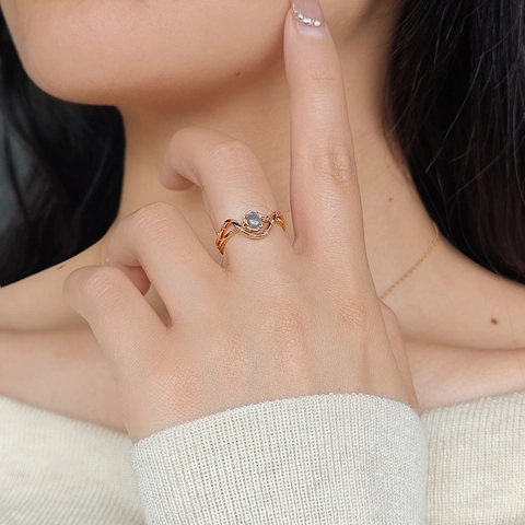 Vintage S925 Sterling Silver Aquamarine Ring Set For Women Light Luxury Gold Plated Stackable Geometric Wave Gemstone Ring Jewelry