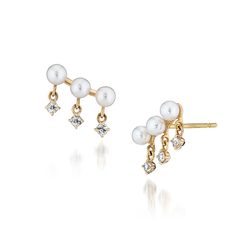 Light Luxury Freshwater Pearl Tassel Stud Earrings With 925 Sterling Silver Earring Post High Carbon Diamond Earrings