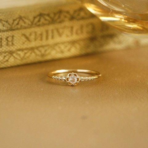 Vintage Moissanit Blumenring 925 Sterlingsilber 14K Vergoldet Blumen Blatt Muster Feiner Schmuck Ring Für Damen Geschenk