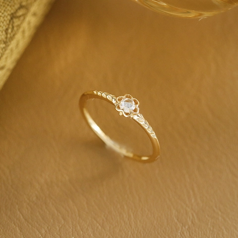Vintage Moissanit Blumenring 925 Sterlingsilber 14K Vergoldet Blumen Blatt Muster Feiner Schmuck Ring Für Damen Geschenk