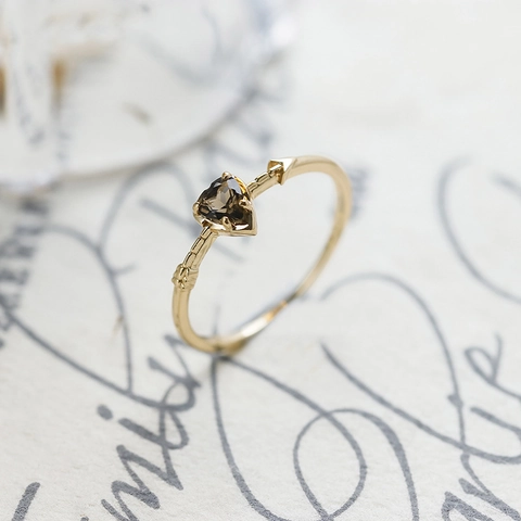 Vintage 925 Sterling Silver 14K Gold Plated Smoky Quartz Rings Stackable Cupid Angel Heart Finger Rings Jewelry For Women