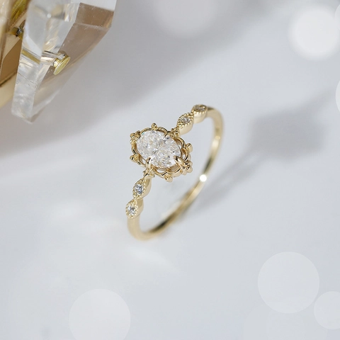 Vintage 925 Sterling Silver Gold Plated Moissanite Ring For Women Oval Cut Palace Style Elegant Necklace Jewelry Set