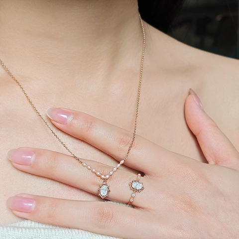 Vintage 925 Sterling Silver Gold Plated Moissanite Ring For Women Oval Cut Palace Style Elegant Necklace Jewelry Set