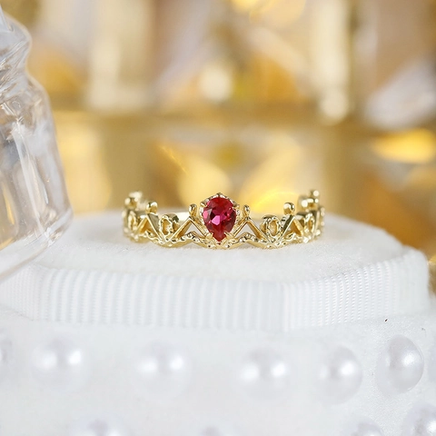S925 Sterling Silver 14K Gold Plated Gemstone Ring Vintage Hollow Lace Lab Ruby Tanzanite Topaz Zirconia Jewelry For Women
