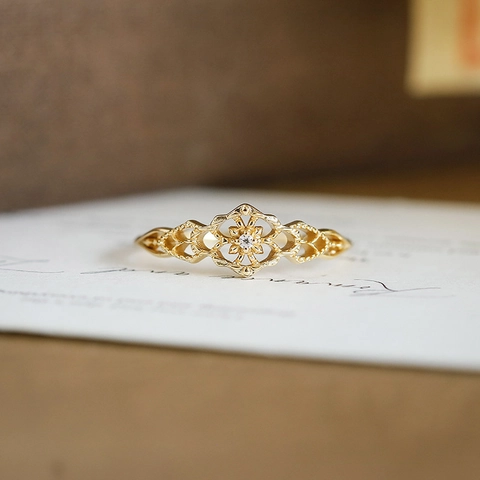 Vintage Hohlspitze 925 Sterlingsilber Ring 14K Vergoldet Eingelegter Zirkonia Eleganter Königlicher Hochzeitsring Für Damen Edler Schmuck