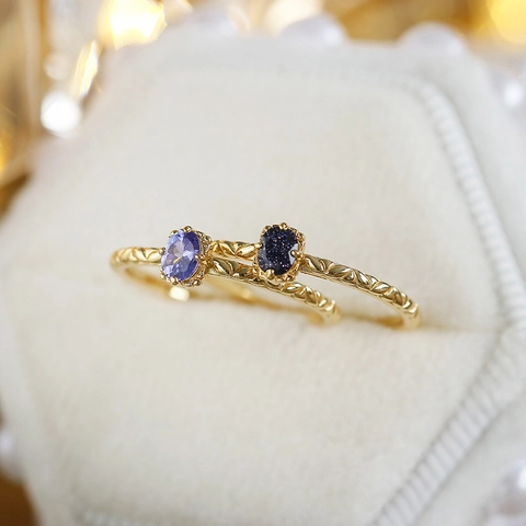 Anello Vintage in Argento Sterling 925 Placcato Oro Pietra Ovale di Tanzanite e Pietra d'Oro Blu Texture a Foglia Gioielli Donna Regalo